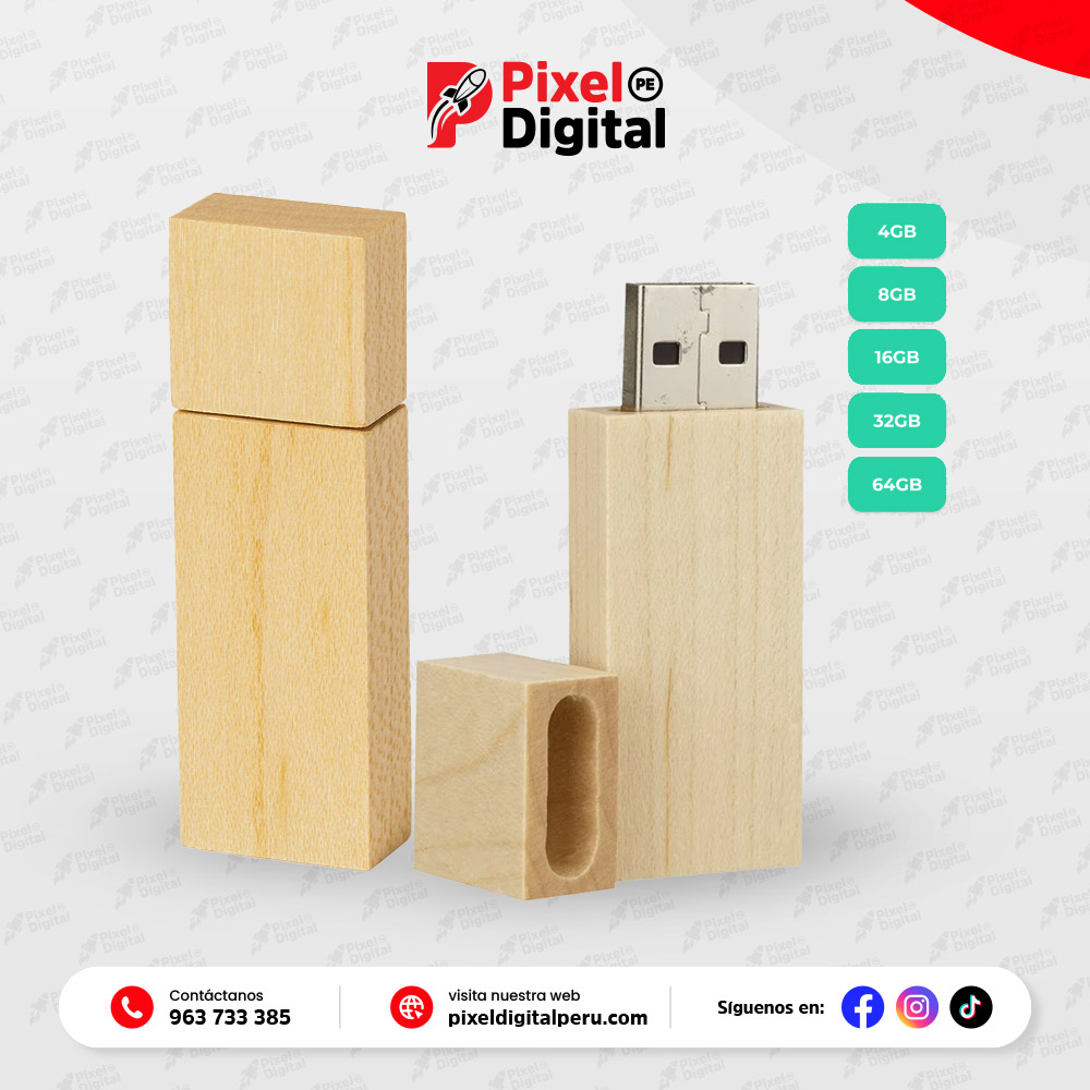 USB de bamboo con tapa