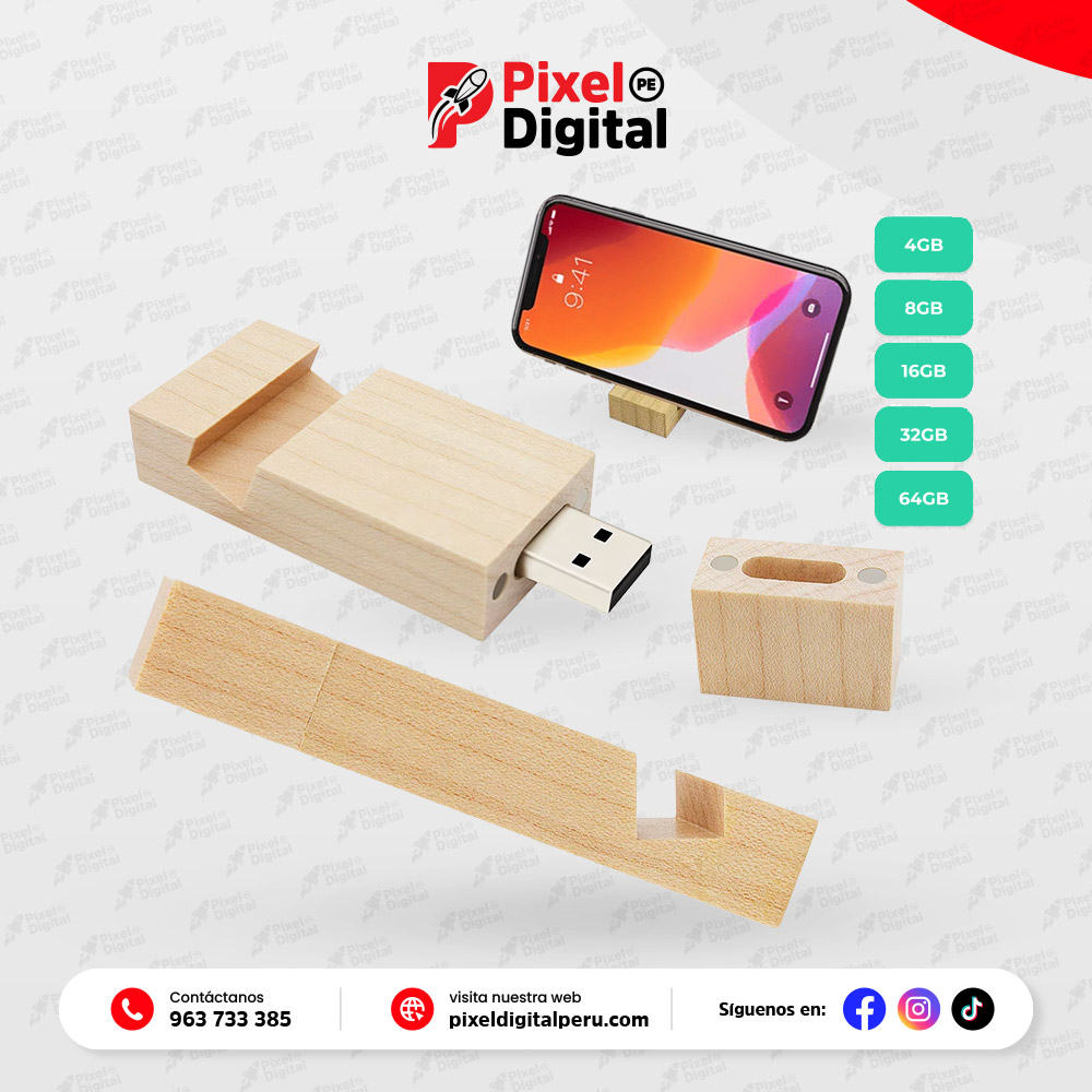 USB de bamboo porta celular