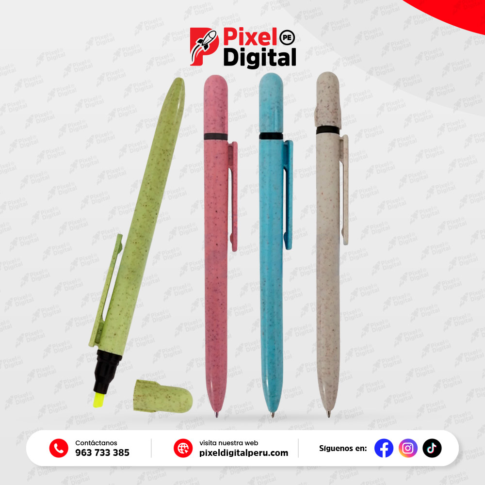 Lapicero plástico con Resaltador fibra de trigo