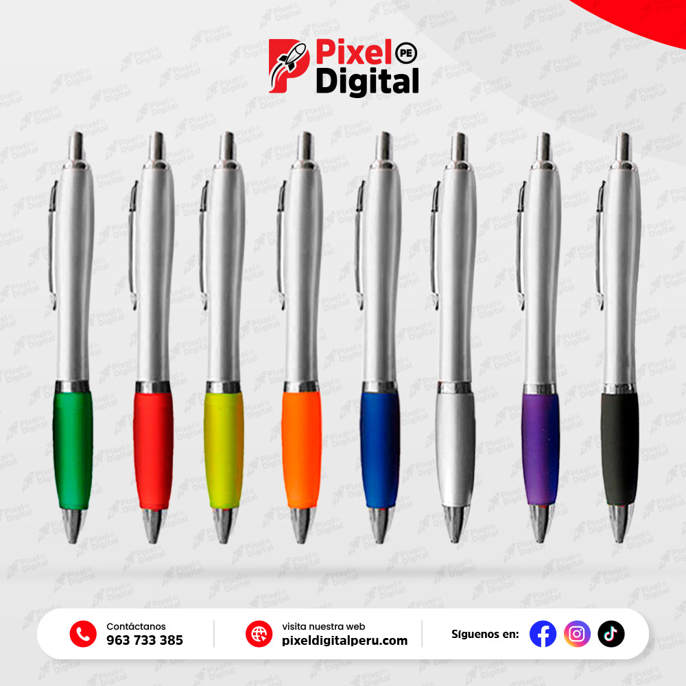 Lapicero plástico retráctil de color plateado